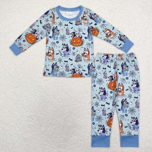 Yawoo Garments, blue dog ghost pumpkin boys Halloween pajamas, undefined