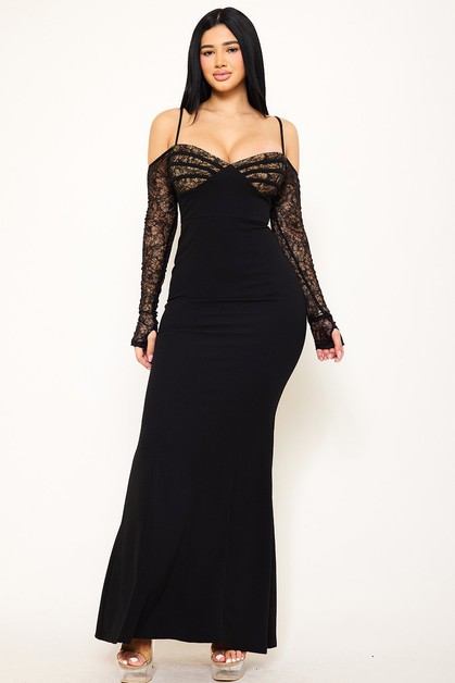 OMG STYLES, LACE PANELED WITH PIPING ON BUST MAXI DRESS, OD1811S2