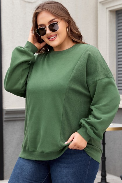 SHIYING FASHION, Green Loose Patchwork Crewneck Plus Size Sweatshirt, PL25317324-P309