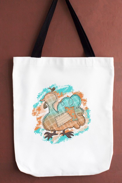 CALI BOUTIQUE, Turquoise Colorful Turkey Thanksgiving Graphic Tote Bag, 59921b