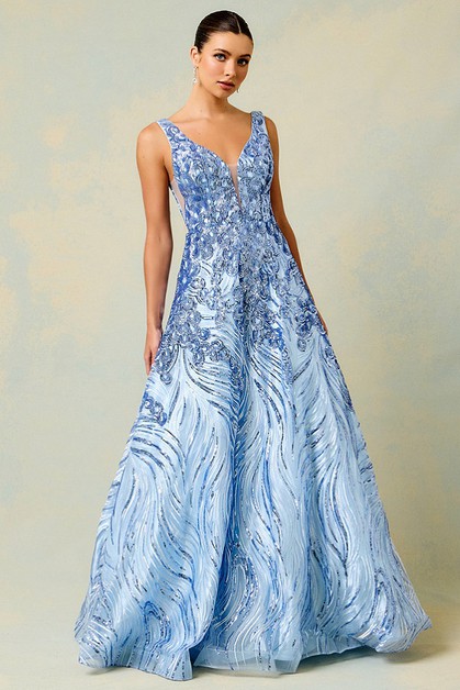 AG STUDIO, Sleeveless Long Evening Dress, EM3107-ICEBLUE