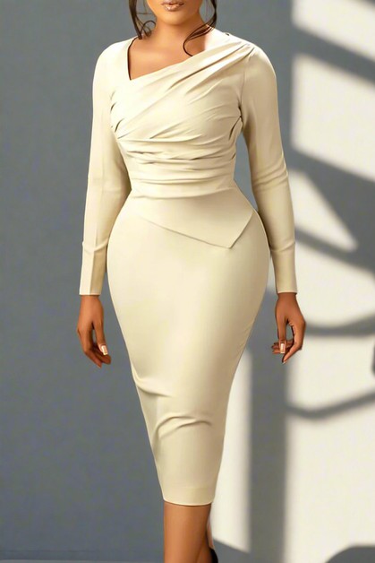 Lucky Cherub, Long Sleeve Wrapped Bodycon Midi Dress, 7C24DRE518