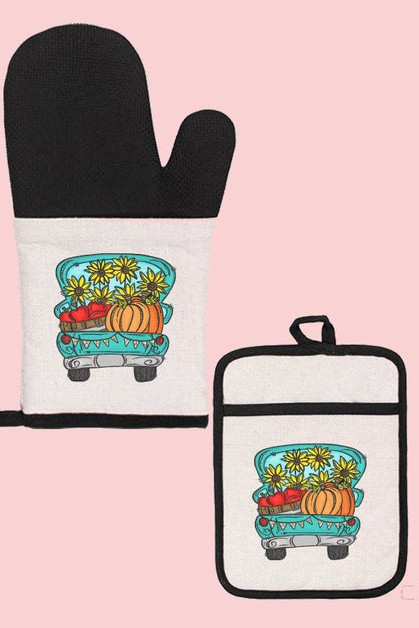 CALI BOUTIQUE, Fall Kitchen Fall Pumpkin Sunflower Truck Oven Mitt Glove, 268225om