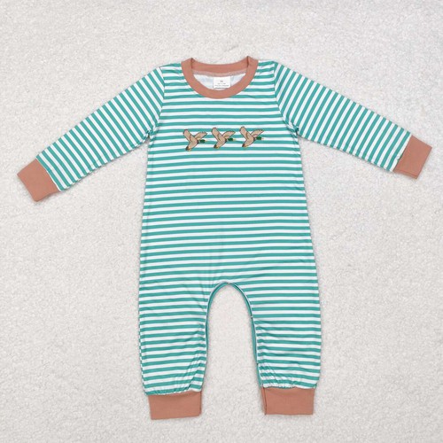 Yawoo Garments, Duck green stripe long sleeves baby boy romper, undefined