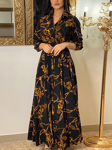 ENXIN INTERNATIONAL TRADING CO, Casual Loose Long Sleeve Print Maxi Dress, SMR-SMR11190-1