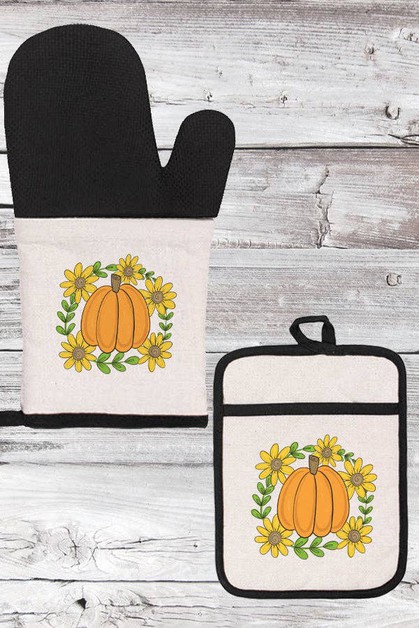 CALI BOUTIQUE, Fall Kitchen Pumpkin Sunflower Circle Oven Mitt Glove, 271224om