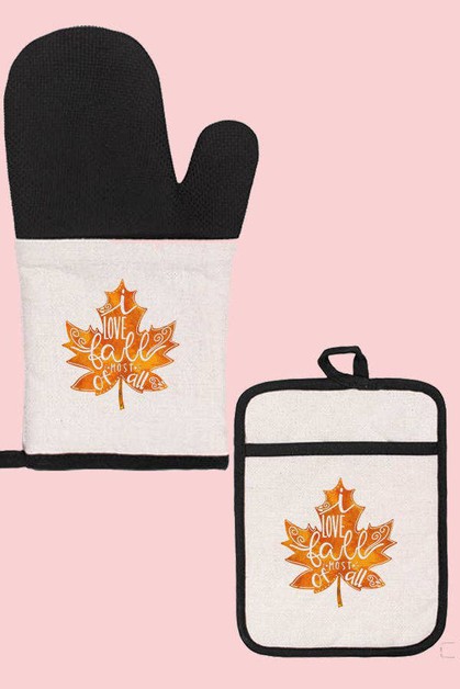 CALI BOUTIQUE, Fall Kitchen Decor I Love Fall Most of All Leaf Oven Mitt Gl, 50621om