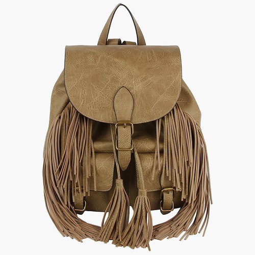 Fashion Bridge, Buckle Flap Fringe Backpack, LDM001