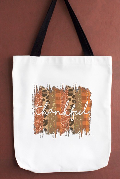 CALI BOUTIQUE, Thankful Orange Leopard Thanksgiving Brush Strokes Tote Bag, 61621b