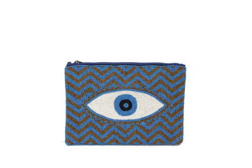 NIMA Accessories Inc, Chevron Print Fully Beaded EVIL EYE Ladies Clutch bag, HBG104569