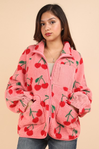 VERY J, PLUS SIZE Oversized Printed Fleece Jacket, NJ90304X-1