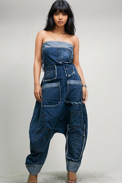 Dorcas Clothing, Denim Patchwork Bandeau Jumpsuit, DJ9209AJPA3