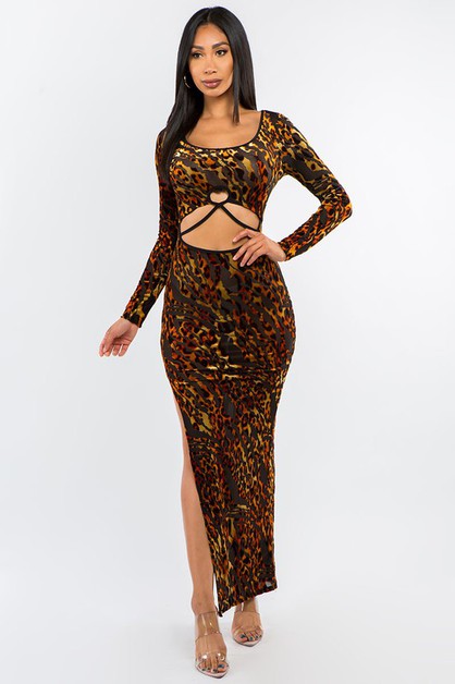 OMG STYLES, Cut Out Animal Print Slit Dress, OD64021U1