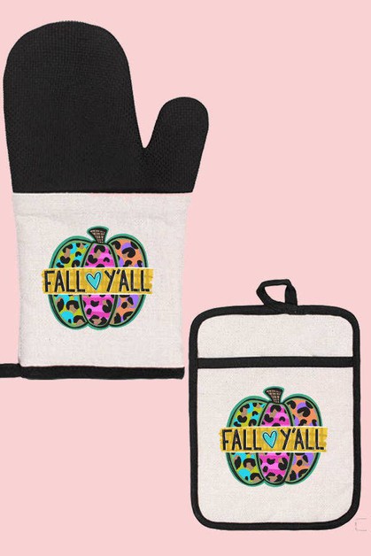 CALI BOUTIQUE, Fall Kitchen Decor Fall Y`all Colorful Pumpkin Oven Mitt Glo, 327222om