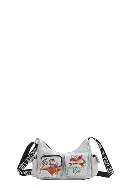 NICOLE LEE USA, CHECKER DENIM SHOULDER BAG, PRT17136