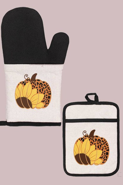 CALI BOUTIQUE, Fall Kitchen Sunflower Leopard Pumpkin Oven Mitt Glove, 585224om