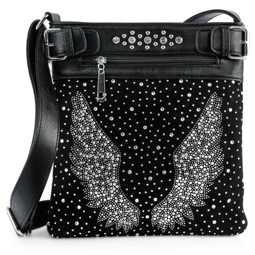 Handbag Factory, Dazzling Wings Design Rhinestone Crossbody Sling, BHD-2392