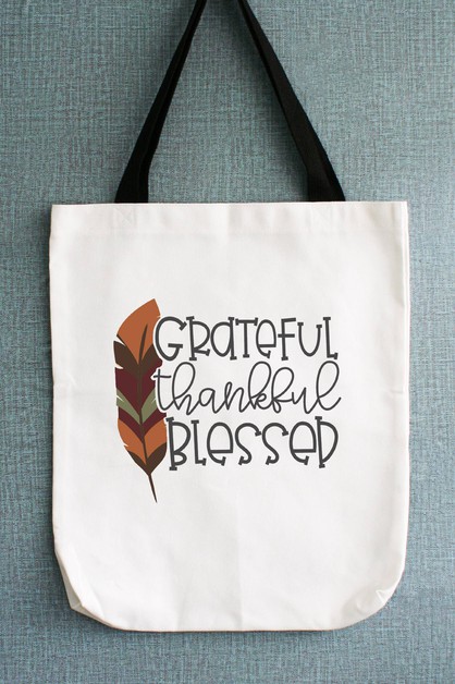 CALI BOUTIQUE, Grateful Thankful Blessed Leaf Thanksgiving Fall Tote Bag, 60321b