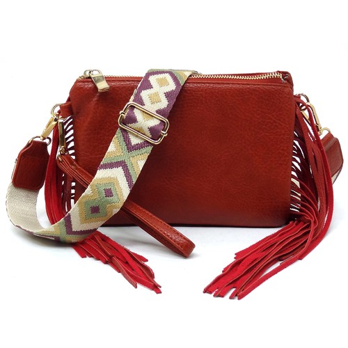 Fashion Bridge, Aztec Guitar Strap Fringe Clutch Crossbody Bag, TDM0058