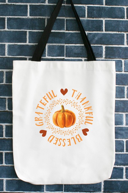 CALI BOUTIQUE, Orange Grateful Thankful Blessed Pumpkin Circle Tote Bag, 60621b