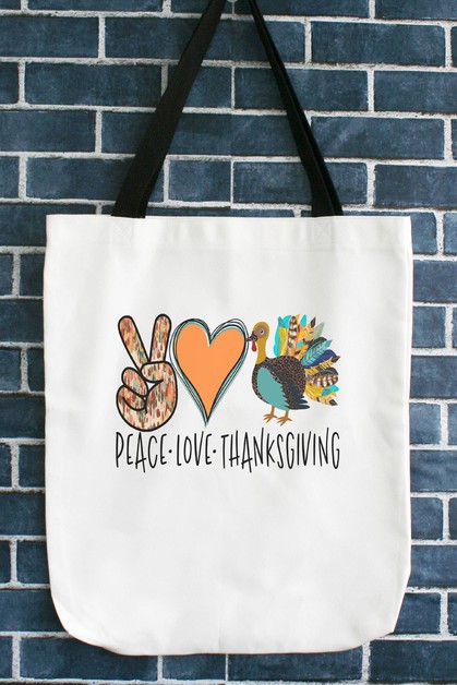 CALI BOUTIQUE, Peace Love Thanksgiving Turkey Fall Graphic Tote Bag, 60721v