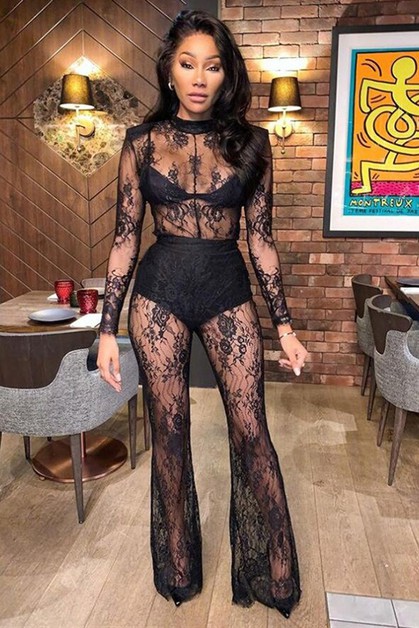 MAEJOY FASHION, lace see through sexy zipper jumpsuit, JS784