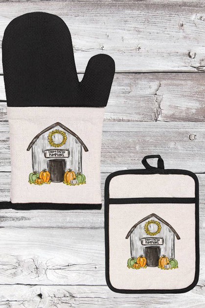 CALI BOUTIQUE, Fall Kitchen Farm Fresh Pumpkins Barn Oven Mitt Glove, 585224om