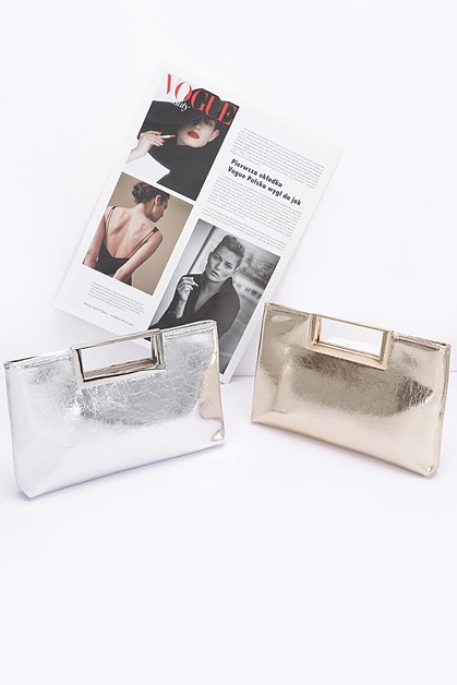 3AM, Metallic leather Metal Handle Clutch, HPC6326