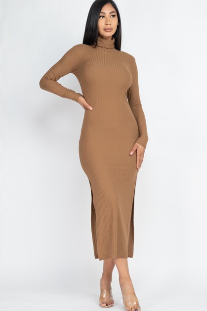 Up Clothing, TURTLE NECK RIBBED MAXI DRESS, -UDP-025-