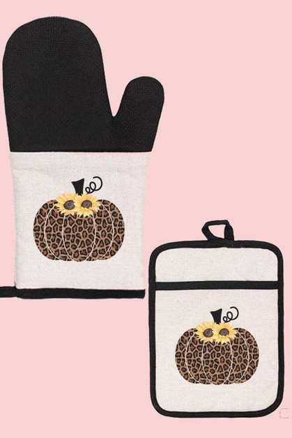 CALI BOUTIQUE, Fall Kitchen Leopard Sunflower Pumpkin Oven Mitt Glove, 62621om