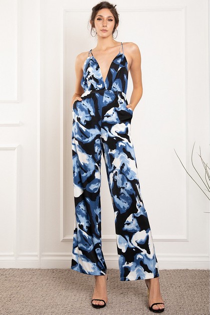 Dorcas Clothing, BACK CROSS STRAP PRINTED JUMPSUIT, DJ7485R1