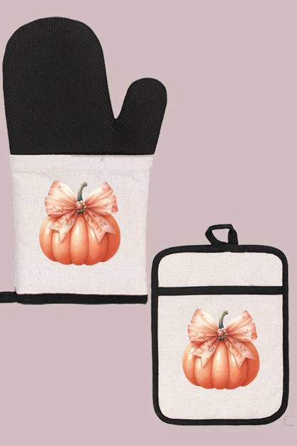 CALI BOUTIQUE, Fall Kitchen Orange Pumpkin Bow Oven Mitt Glove, 197225om