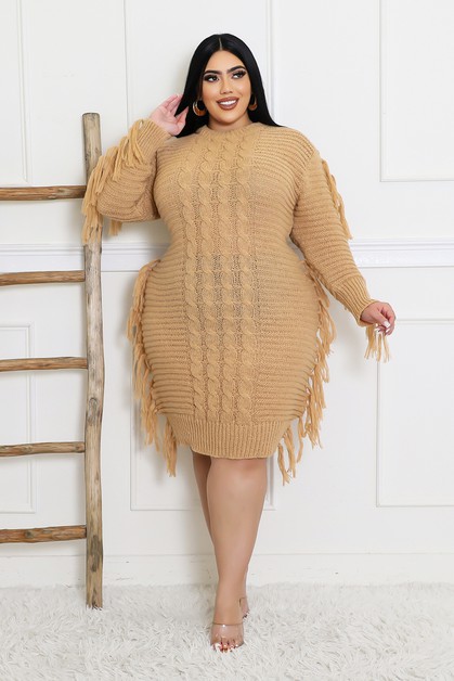 Ariel USA, Fringe Sweater Dress for Cozy and Chic Fall Vibes, PAD2170824GTA