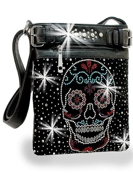 Handbag Factory, Sugar Skull Rhinestone Crossbody Sling, BHD-2320