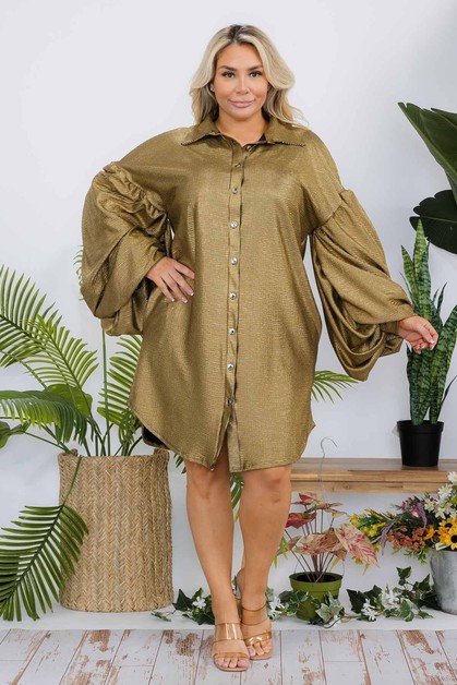 OMG STYLES, PLUS METALLIC BUTTON FRONT TUNIC DRESS, OD3849GK2