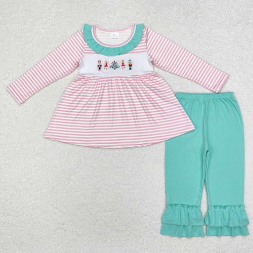 Yawoo Garments, Stripe ballet king tunic ruffle pants girls Christmas, undefined