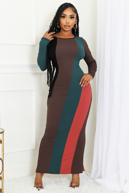 Ariel USA, Bold Color Block Maxi Dress with Sleek Side Slit, AD2190825GTA