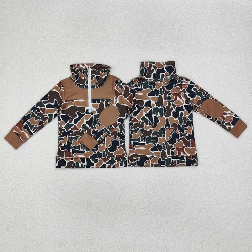 Yawoo Garments, Long sleeves brown camo kids boys zipper pullover, undefined