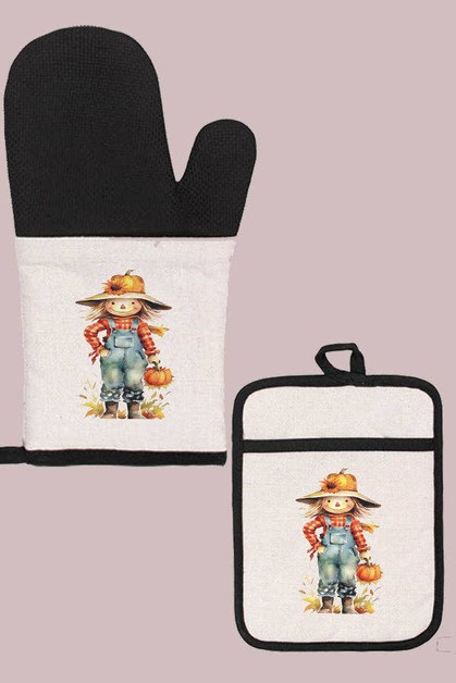 CALI BOUTIQUE, Fall Kitchen Harvest Autumn Scarecrow Pumpkin Oven Mitt Glov, 415224om