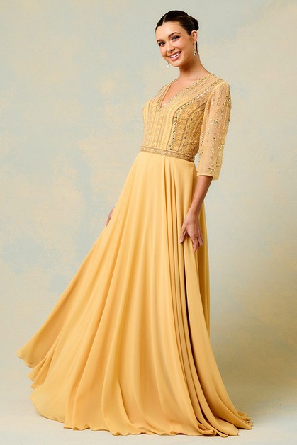 AG STUDIO, Long Sleeve Evening Dress, SR210502-GOLD