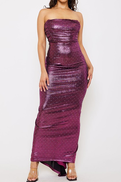 OMG STYLES, RHINESTONE ON METALLIC FOIL MAXI DRESS, OD7221S2