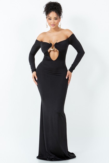 BELITA COLLECTION, OFF SHOULDER W TRIM DETAIL MAXI DRES, SBD2910...