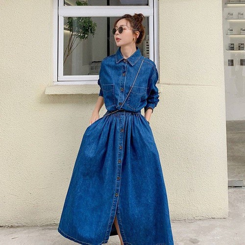 Fanskoo, High Waist Stylish Denim Maxi Skirt, ZT-6134793