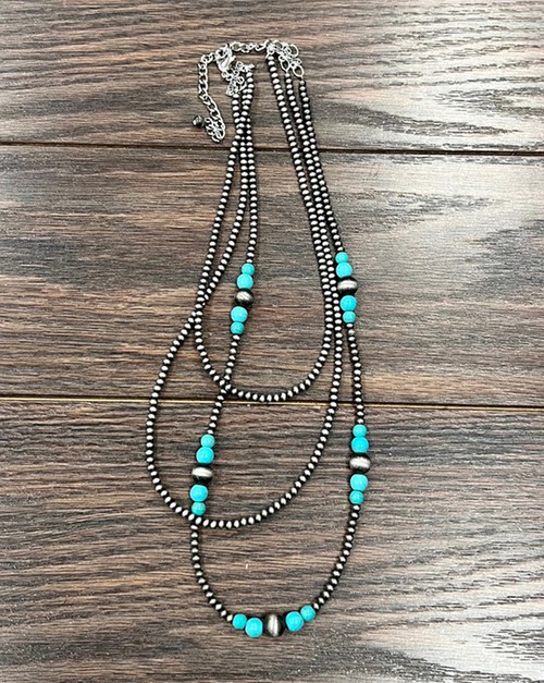 J CHRONICLES, 22-inch Handmade 3-strand Navajo Bead Faux TQ Necklace, 735603